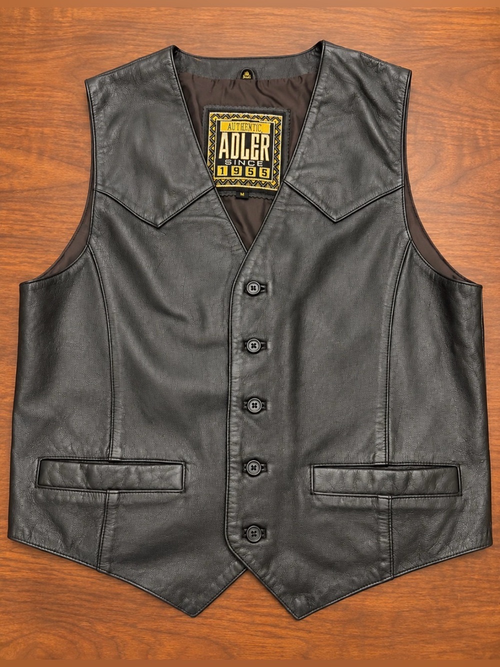 Adler Since 1955 Genuine Leather Western Vest Men’s M Black Cowboy Biker